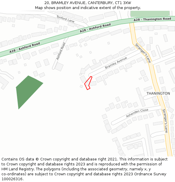 20, BRAMLEY AVENUE, CANTERBURY, CT1 3XW: Location map and indicative extent of plot