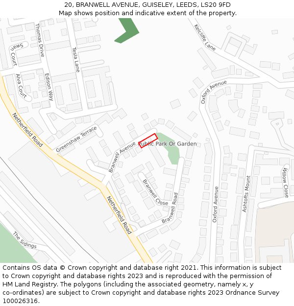 20, BRANWELL AVENUE, GUISELEY, LEEDS, LS20 9FD: Location map and indicative extent of plot