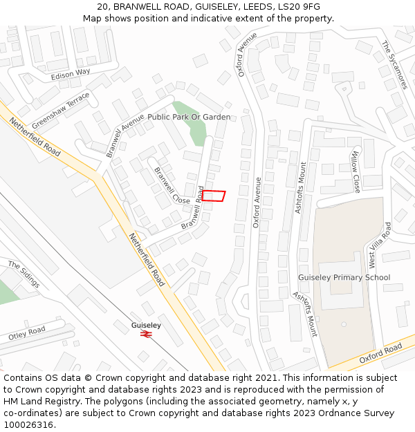 20, BRANWELL ROAD, GUISELEY, LEEDS, LS20 9FG: Location map and indicative extent of plot