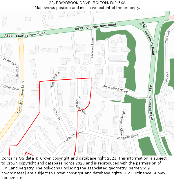 20, BRAYBROOK DRIVE, BOLTON, BL1 5XA: Location map and indicative extent of plot