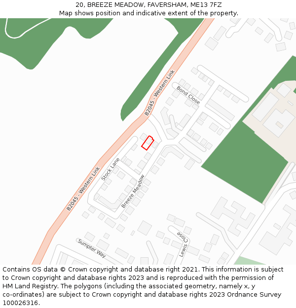 20, BREEZE MEADOW, FAVERSHAM, ME13 7FZ: Location map and indicative extent of plot