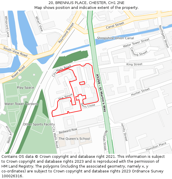 20, BRENNUS PLACE, CHESTER, CH1 2NE: Location map and indicative extent of plot