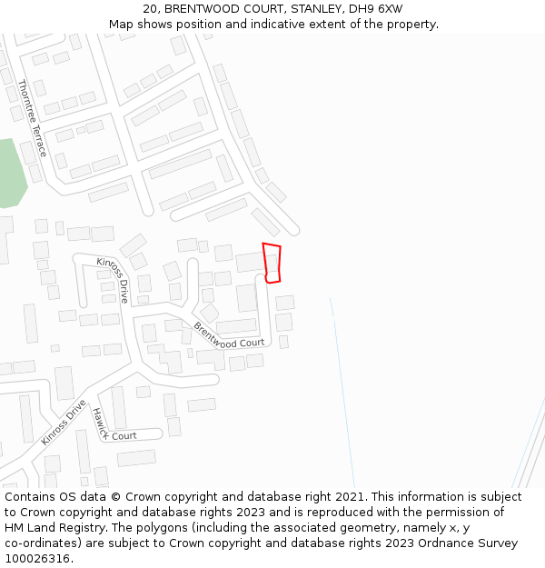 20, BRENTWOOD COURT, STANLEY, DH9 6XW: Location map and indicative extent of plot