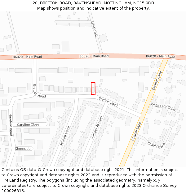 20, BRETTON ROAD, RAVENSHEAD, NOTTINGHAM, NG15 9DB: Location map and indicative extent of plot
