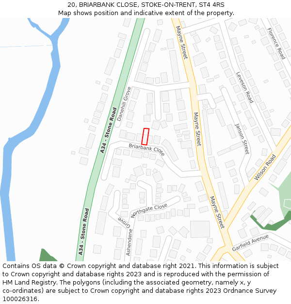 20, BRIARBANK CLOSE, STOKE-ON-TRENT, ST4 4RS: Location map and indicative extent of plot