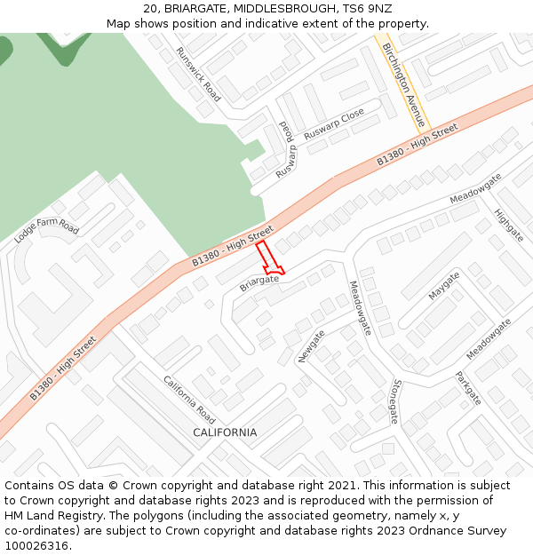 20, BRIARGATE, MIDDLESBROUGH, TS6 9NZ: Location map and indicative extent of plot