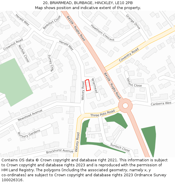 20, BRIARMEAD, BURBAGE, HINCKLEY, LE10 2PB: Location map and indicative extent of plot