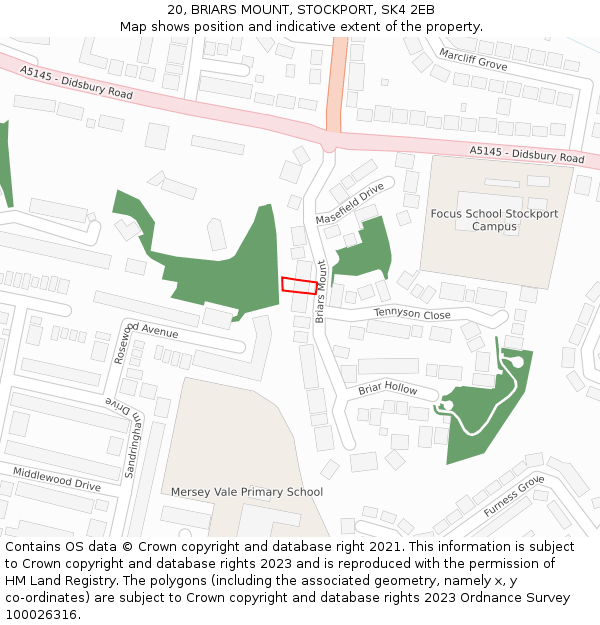 20, BRIARS MOUNT, STOCKPORT, SK4 2EB: Location map and indicative extent of plot