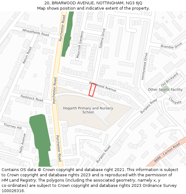 20, BRIARWOOD AVENUE, NOTTINGHAM, NG3 6JQ: Location map and indicative extent of plot