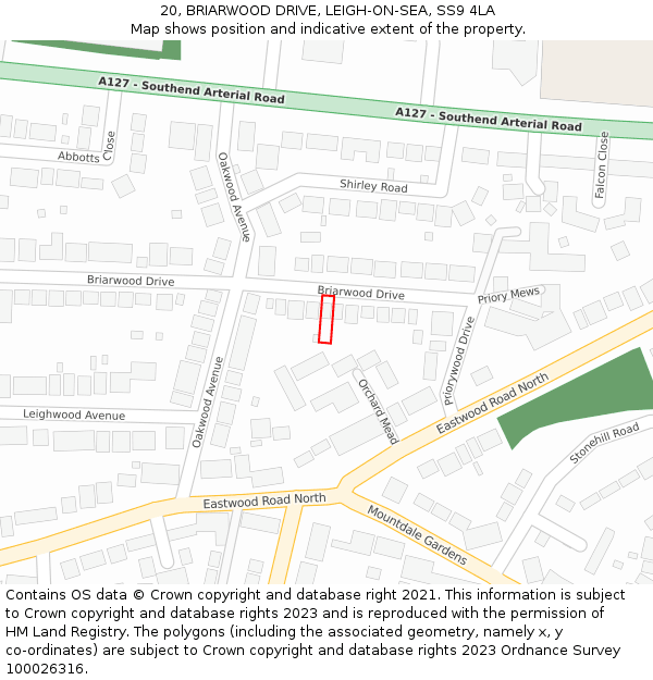 20, BRIARWOOD DRIVE, LEIGH-ON-SEA, SS9 4LA: Location map and indicative extent of plot