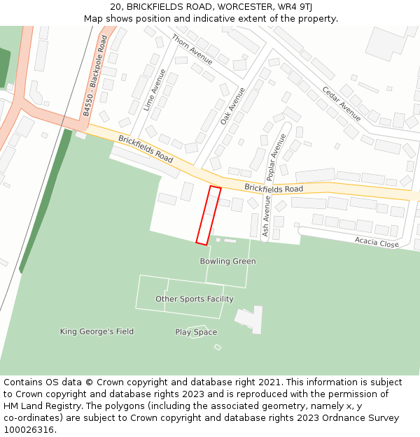 20, BRICKFIELDS ROAD, WORCESTER, WR4 9TJ: Location map and indicative extent of plot