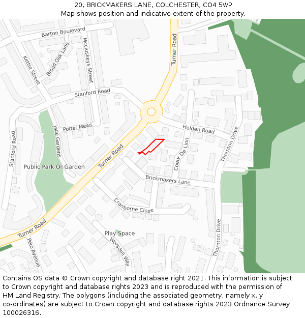 20, BRICKMAKERS LANE, COLCHESTER, CO4 5WP: Location map and indicative extent of plot