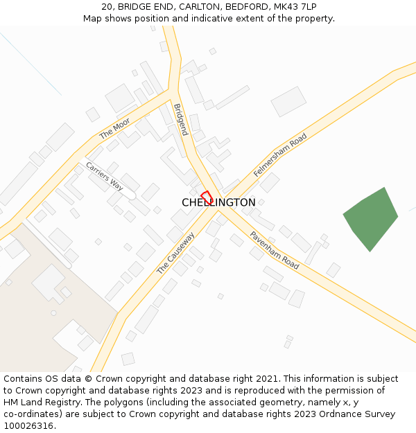 20, BRIDGE END, CARLTON, BEDFORD, MK43 7LP: Location map and indicative extent of plot