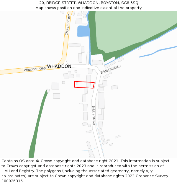 20, BRIDGE STREET, WHADDON, ROYSTON, SG8 5SQ: Location map and indicative extent of plot