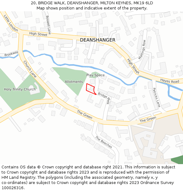 20, BRIDGE WALK, DEANSHANGER, MILTON KEYNES, MK19 6LD: Location map and indicative extent of plot