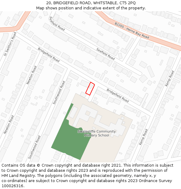20, BRIDGEFIELD ROAD, WHITSTABLE, CT5 2PQ: Location map and indicative extent of plot