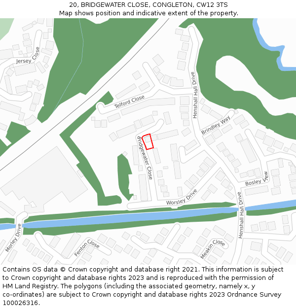 20, BRIDGEWATER CLOSE, CONGLETON, CW12 3TS: Location map and indicative extent of plot