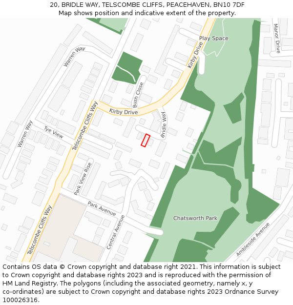 20, BRIDLE WAY, TELSCOMBE CLIFFS, PEACEHAVEN, BN10 7DF: Location map and indicative extent of plot