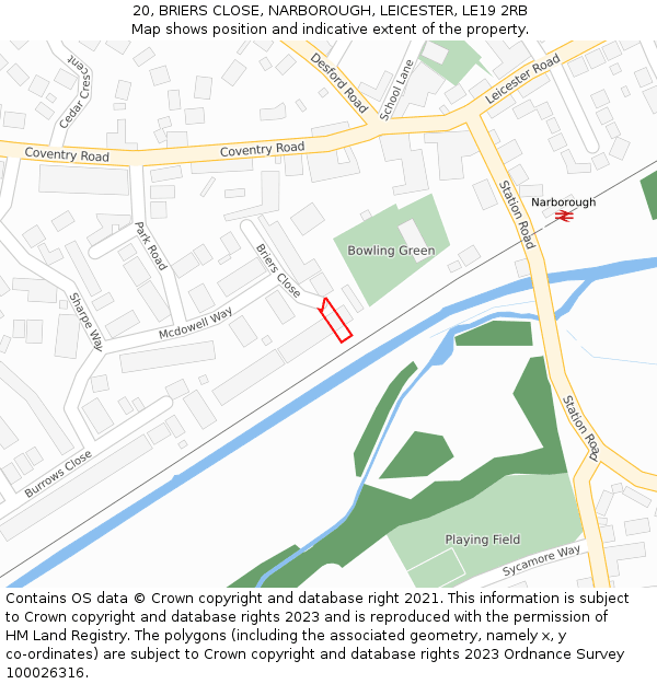 20, BRIERS CLOSE, NARBOROUGH, LEICESTER, LE19 2RB: Location map and indicative extent of plot