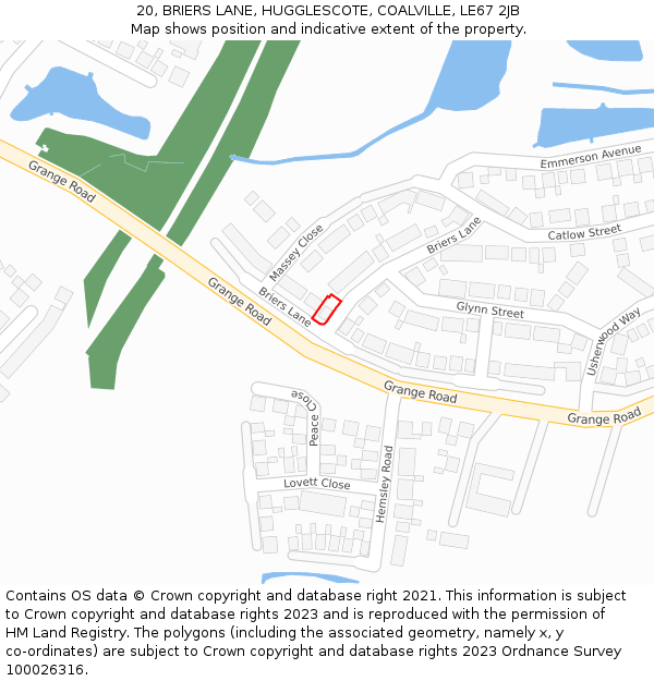 20, BRIERS LANE, HUGGLESCOTE, COALVILLE, LE67 2JB: Location map and indicative extent of plot