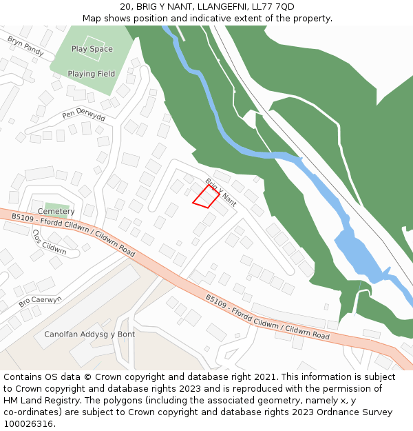20, BRIG Y NANT, LLANGEFNI, LL77 7QD: Location map and indicative extent of plot