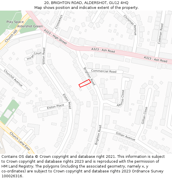 20, BRIGHTON ROAD, ALDERSHOT, GU12 4HQ: Location map and indicative extent of plot