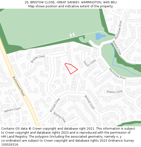 20, BRISTOW CLOSE, GREAT SANKEY, WARRINGTON, WA5 8EU: Location map and indicative extent of plot