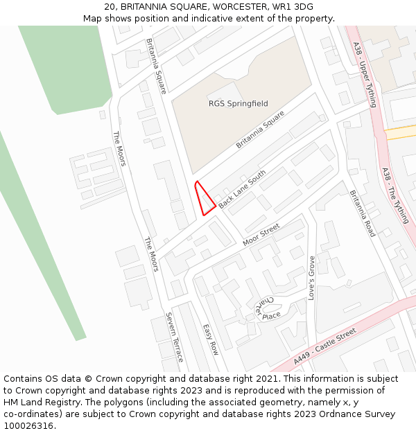 20, BRITANNIA SQUARE, WORCESTER, WR1 3DG: Location map and indicative extent of plot