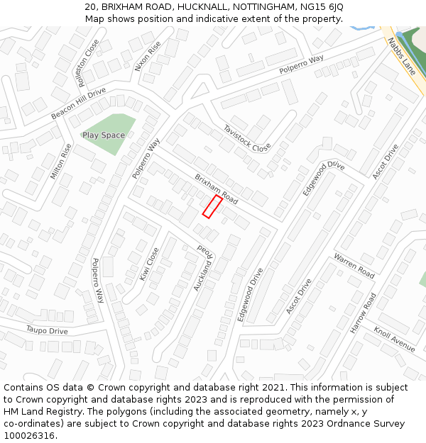 20, BRIXHAM ROAD, HUCKNALL, NOTTINGHAM, NG15 6JQ: Location map and indicative extent of plot
