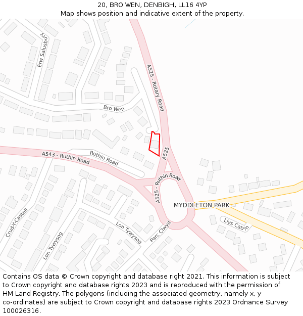 20, BRO WEN, DENBIGH, LL16 4YP: Location map and indicative extent of plot