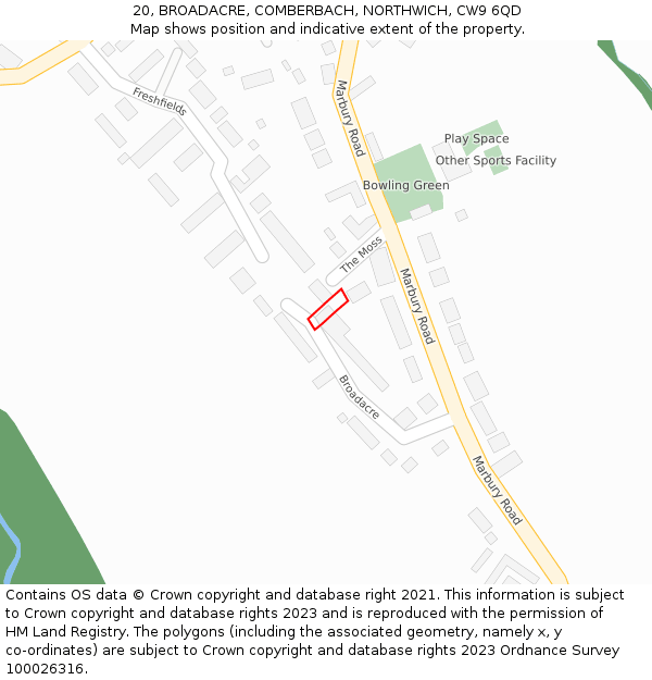20, BROADACRE, COMBERBACH, NORTHWICH, CW9 6QD: Location map and indicative extent of plot