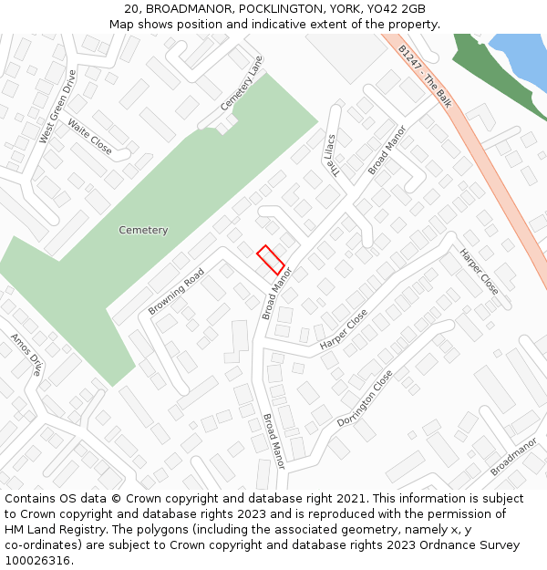 20, BROADMANOR, POCKLINGTON, YORK, YO42 2GB: Location map and indicative extent of plot