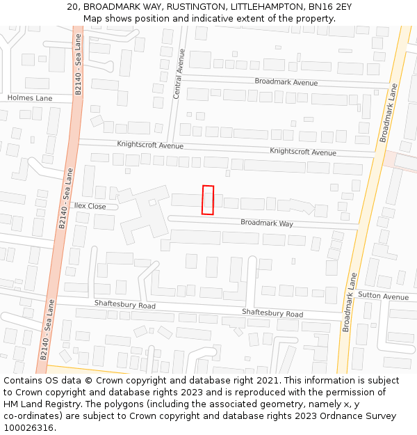 20, BROADMARK WAY, RUSTINGTON, LITTLEHAMPTON, BN16 2EY: Location map and indicative extent of plot