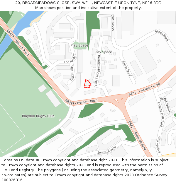 20, BROADMEADOWS CLOSE, SWALWELL, NEWCASTLE UPON TYNE, NE16 3DD: Location map and indicative extent of plot