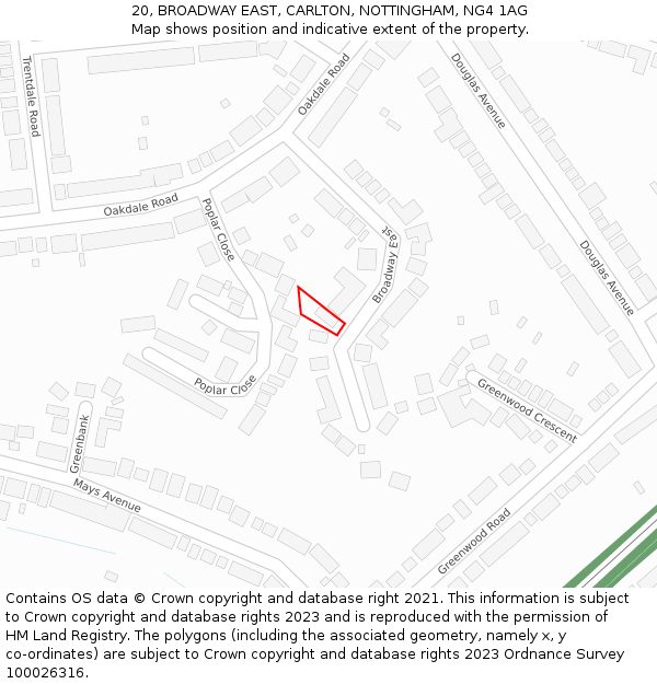 20, BROADWAY EAST, CARLTON, NOTTINGHAM, NG4 1AG: Location map and indicative extent of plot