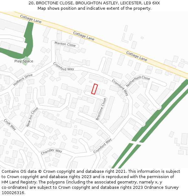 20, BROCTONE CLOSE, BROUGHTON ASTLEY, LEICESTER, LE9 6XX: Location map and indicative extent of plot