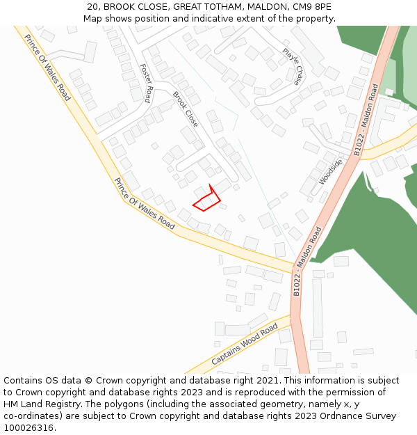 20, BROOK CLOSE, GREAT TOTHAM, MALDON, CM9 8PE: Location map and indicative extent of plot