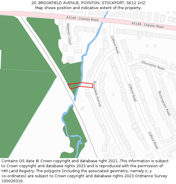 20, BROOKFIELD AVENUE, POYNTON, STOCKPORT, SK12 1HZ: Location map and indicative extent of plot