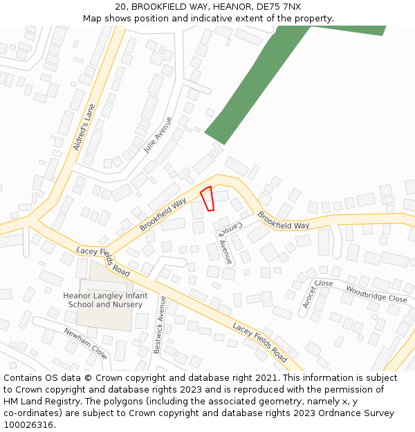 20, BROOKFIELD WAY, HEANOR, DE75 7NX: Location map and indicative extent of plot