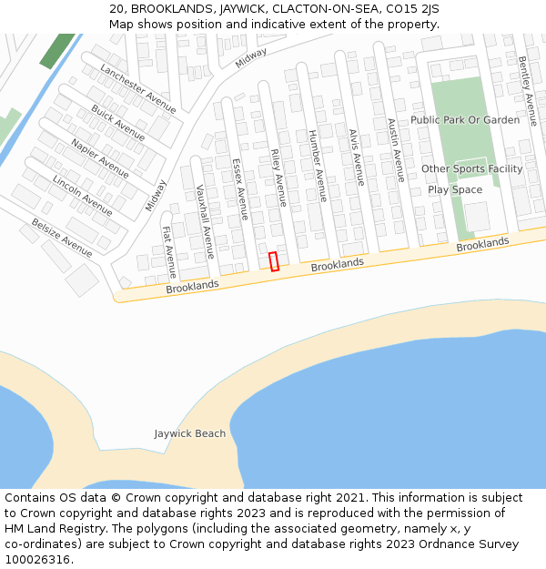 20, BROOKLANDS, JAYWICK, CLACTON-ON-SEA, CO15 2JS: Location map and indicative extent of plot