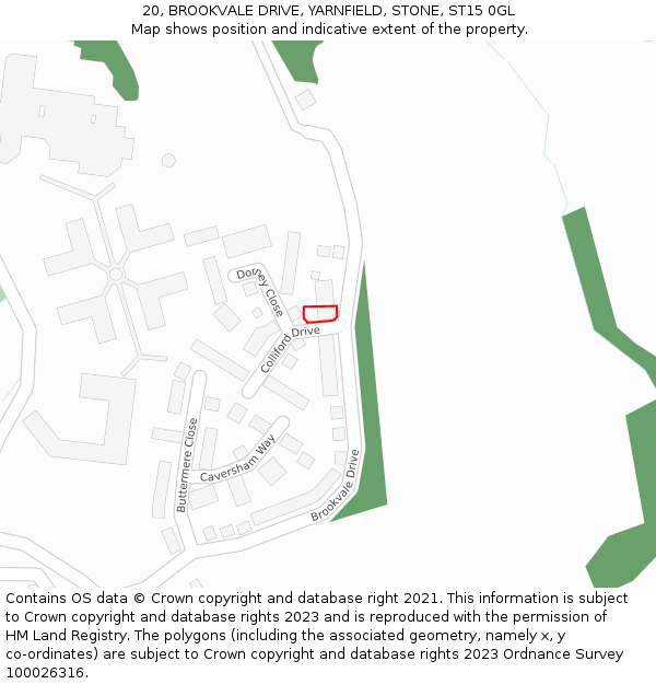 20, BROOKVALE DRIVE, YARNFIELD, STONE, ST15 0GL: Location map and indicative extent of plot