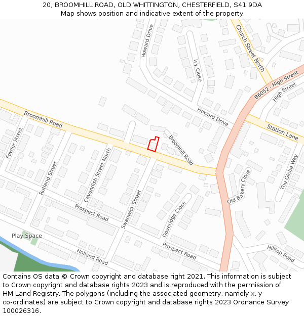 20, BROOMHILL ROAD, OLD WHITTINGTON, CHESTERFIELD, S41 9DA: Location map and indicative extent of plot