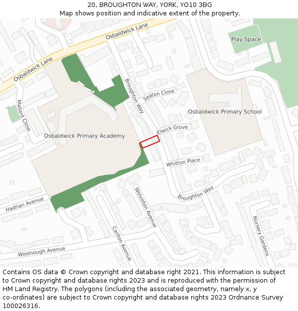 20, BROUGHTON WAY, YORK, YO10 3BG: Location map and indicative extent of plot