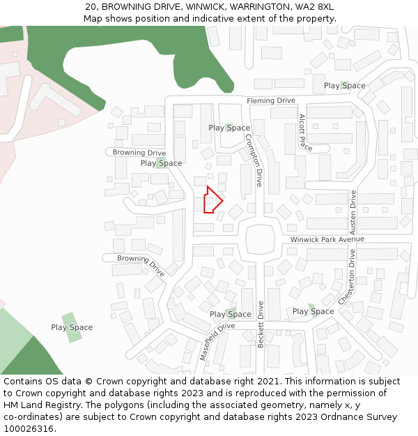 20, BROWNING DRIVE, WINWICK, WARRINGTON, WA2 8XL: Location map and indicative extent of plot