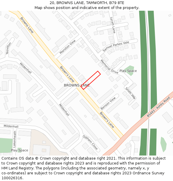 20, BROWNS LANE, TAMWORTH, B79 8TE: Location map and indicative extent of plot