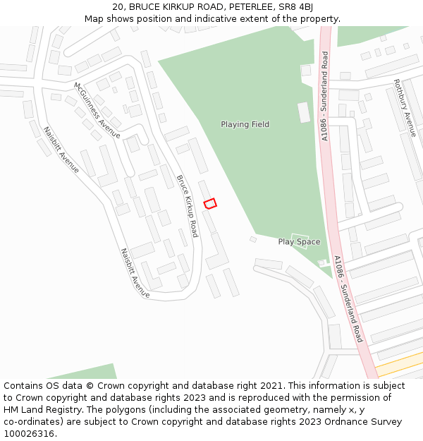 20, BRUCE KIRKUP ROAD, PETERLEE, SR8 4BJ: Location map and indicative extent of plot