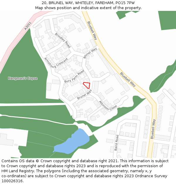20, BRUNEL WAY, WHITELEY, FAREHAM, PO15 7PW: Location map and indicative extent of plot