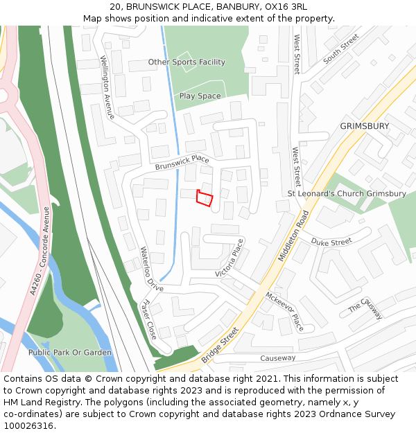 20, BRUNSWICK PLACE, BANBURY, OX16 3RL: Location map and indicative extent of plot