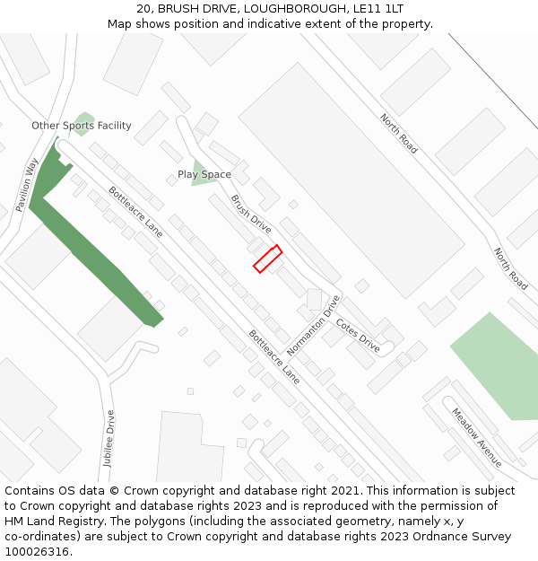 20, BRUSH DRIVE, LOUGHBOROUGH, LE11 1LT: Location map and indicative extent of plot