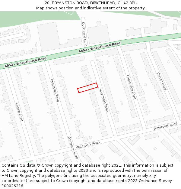 20, BRYANSTON ROAD, BIRKENHEAD, CH42 8PU: Location map and indicative extent of plot